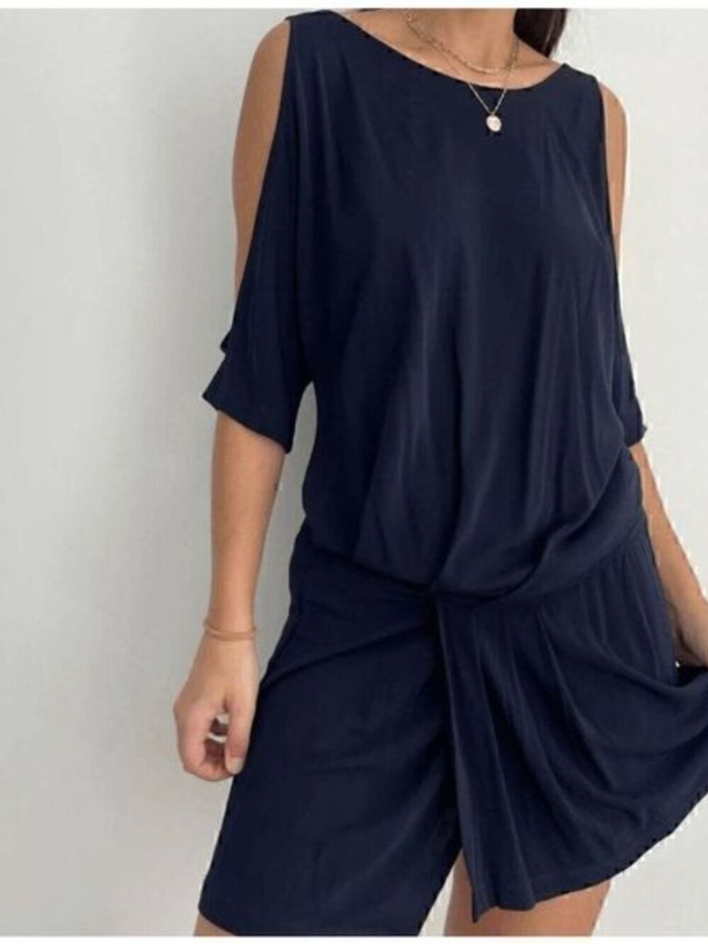 Jay Godfrey Womens Navy Midnight Blue Open Shoulder Tunic Flowy Dress Size 0 - Picture 4 of 9